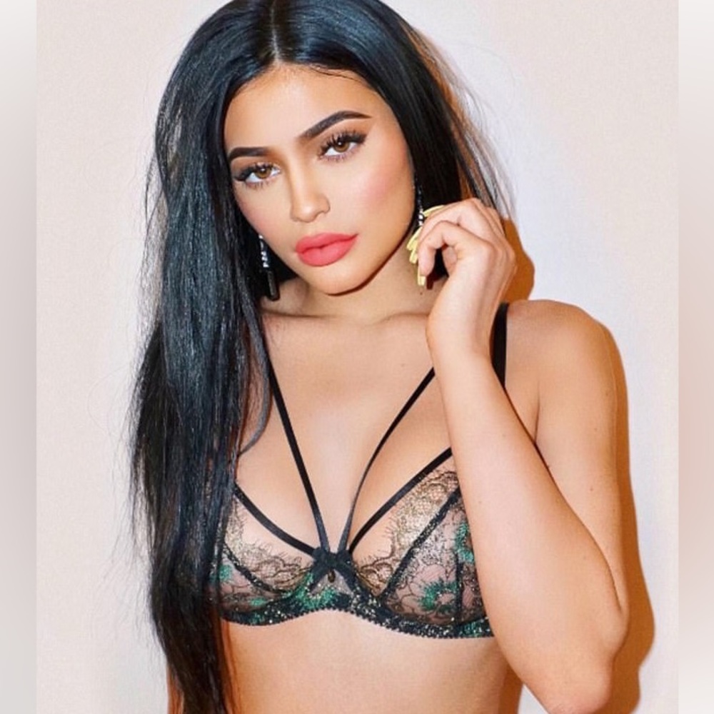 AGENT PROVOCATEUR CASTALIA Blk Gold Green FLORAL LACE BRA AND PANTY SET 34D NWOT